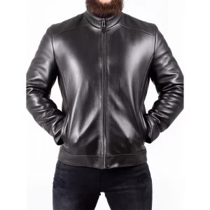 Men Black Biker Leather Jacket - Image 2