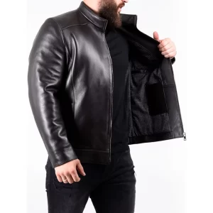 Men Black Biker Leather Jacket - Image 4