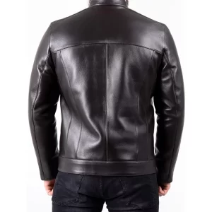 Men Black Biker Leather Jacket - Image 3