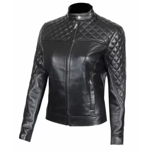 Men Black Quilted Leather Jacket - Image 2