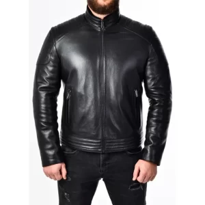 Men Fitted Leather Biker Jacket - Image 2