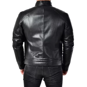 Men Fitted Leather Biker Jacket - Image 4