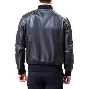 Men Black Leather Bomber Jacket - Image 3