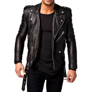 Men Leather Jacket Black Biker Genuine Jacket - Image 1