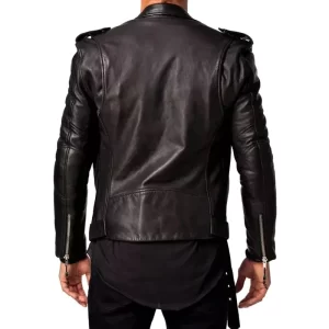 Men Leather Jacket Black Biker Genuine Jacket - Image 2