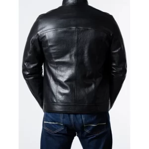 Men Sheepskin Black Leather Biker Jacket - Image 4