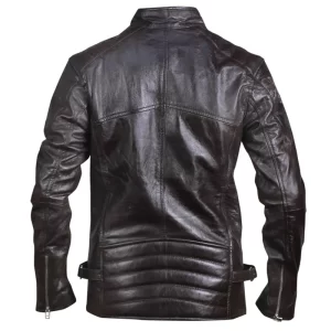 Mens Black Biker Genuine Leather Jacket - Image 2