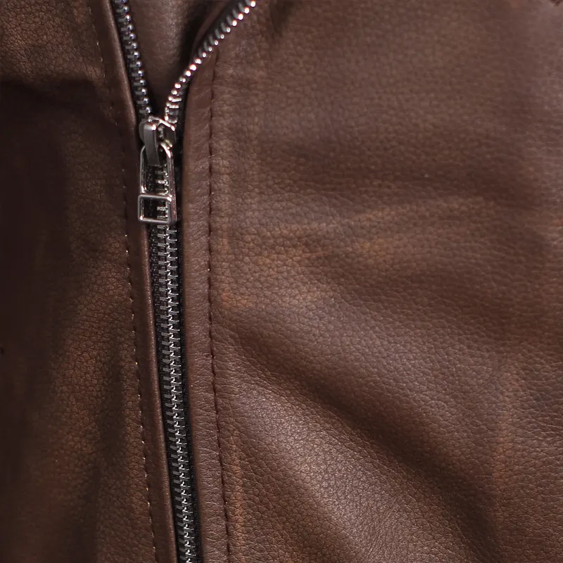 Mens-Biker-Brown-Leather-Zipper-Jacket