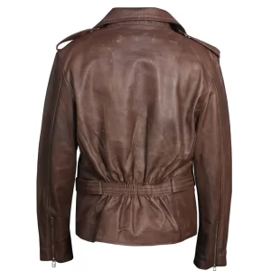 Mens Biker Brown Leather Jacket - Image 2