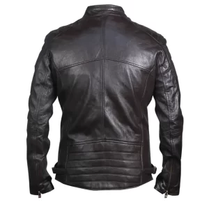 Mens Black Paded Biker Leather Jacket - Image 2