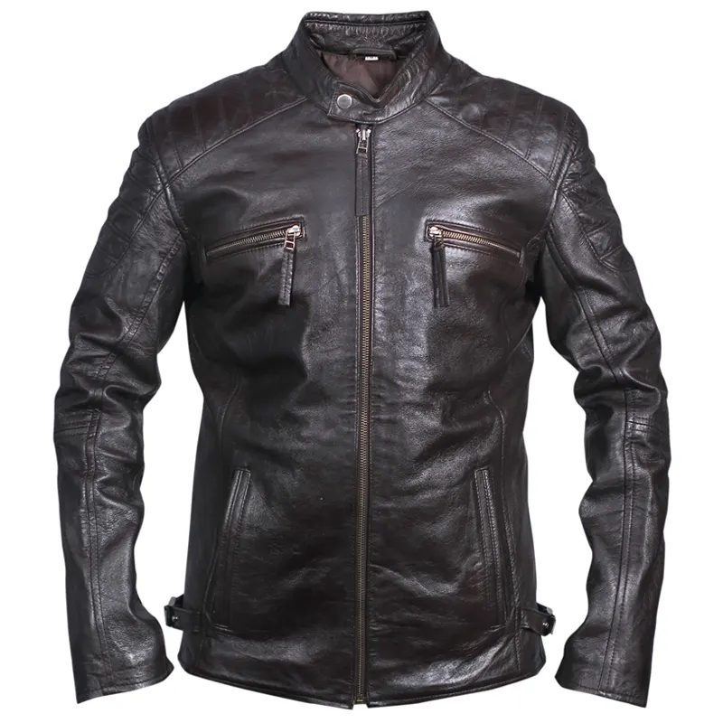Mens-Black-Paded-Biker-Leather-Jacket