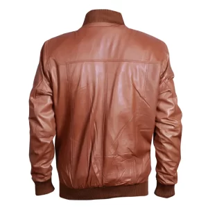 Mens Bomber Brown Leather Jacket - Image 2