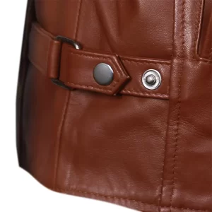 Mens Brown Cafe Racer Leather Jacket - Image 3