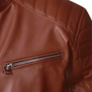 Mens Brown Cafe Racer Leather Jacket - Image 5