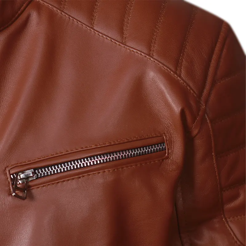Mens-Brown-Cafe-Racer-Leather-ZIpper-Jacket