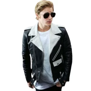 Justin Bieber Black & White Leather Biker Jacket - Image 1