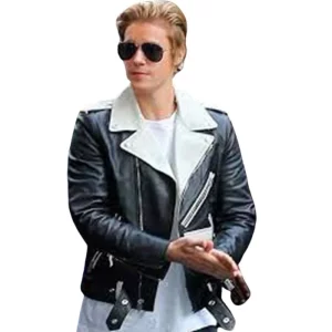 Justin Bieber Black & White Leather Biker Jacket - Image 2