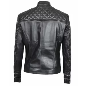 Men Black Quilted Leather Jacket - Image 3