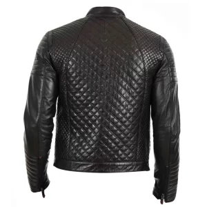 Men Black Quilted Genuine Leather Jacket - Image 2