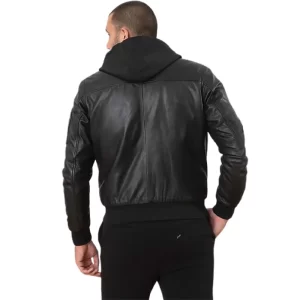 Men Hooded Black Leather Jacket - Image 2