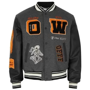 Men Off White Varsity Jacket - Image 1