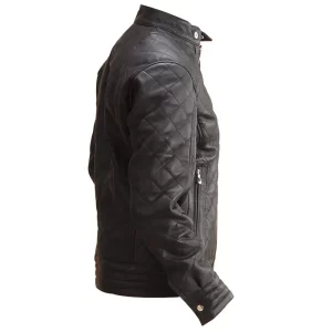 Mens Black Leather Quilted Jacket - Image 3