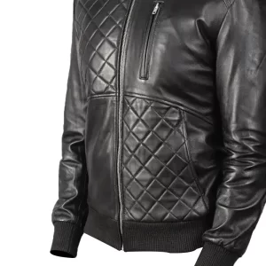 Mens Black Leather Quilted Style Jacket - Image 3