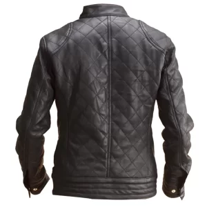 Mens Black Leather Quilted Jacket - Image 2