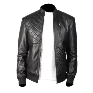 Mens Black Leather Quilted Style Jacket - Image 2