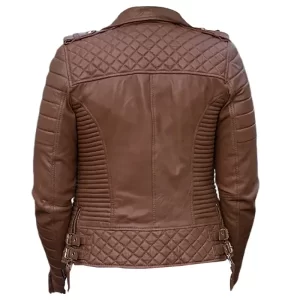 Mens Brown Leather Quilted Jacket - Image 2