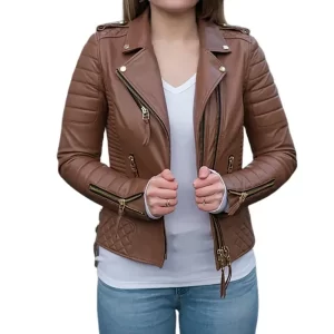 Mens Brown Leather Quilted Jacket - Image 3