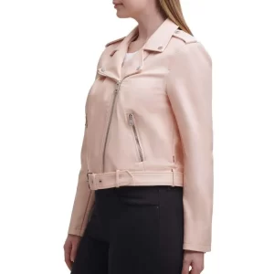 Womens Pink Biker Leather Jacket - Image 3