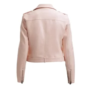 Womens Pink Biker Leather Jacket - Image 2