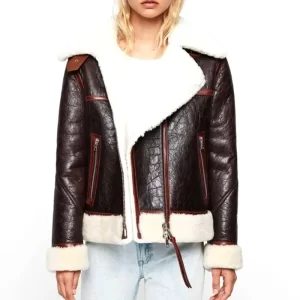 Women Brown Shearling Jacket - Image 3