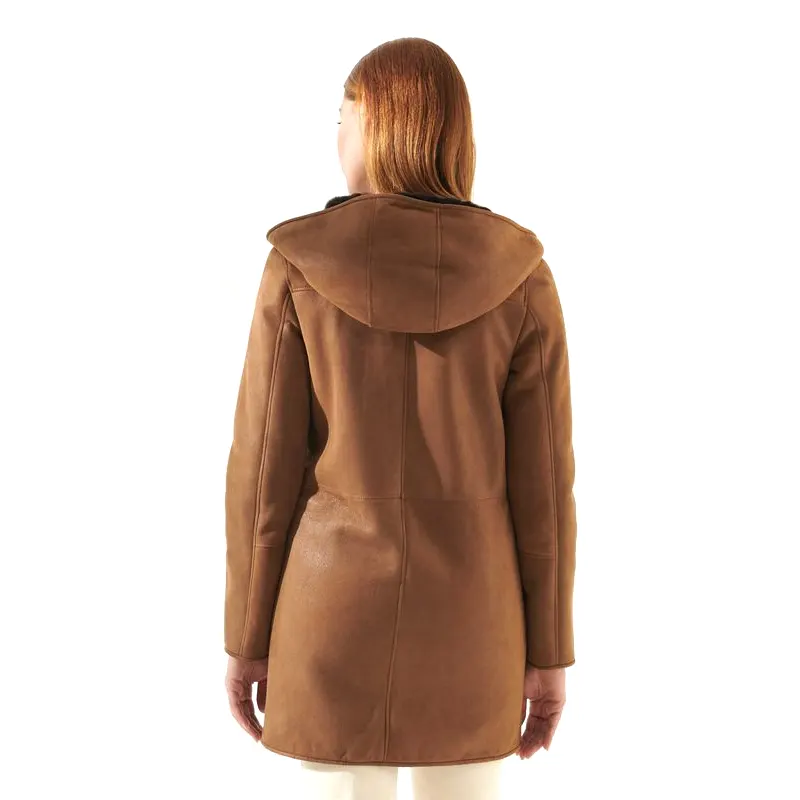 Women-Brown-Leather-Shearling-Long-Coat